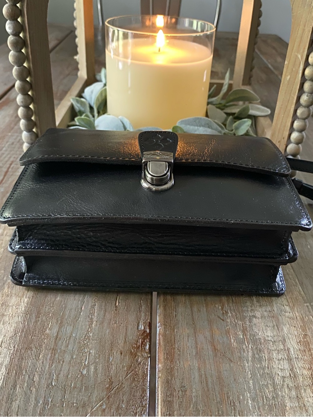 Patricia Nash Lanza Leather Convertible Crossbody Bag Purse Embossed Logo Black - Picture 7 of 17